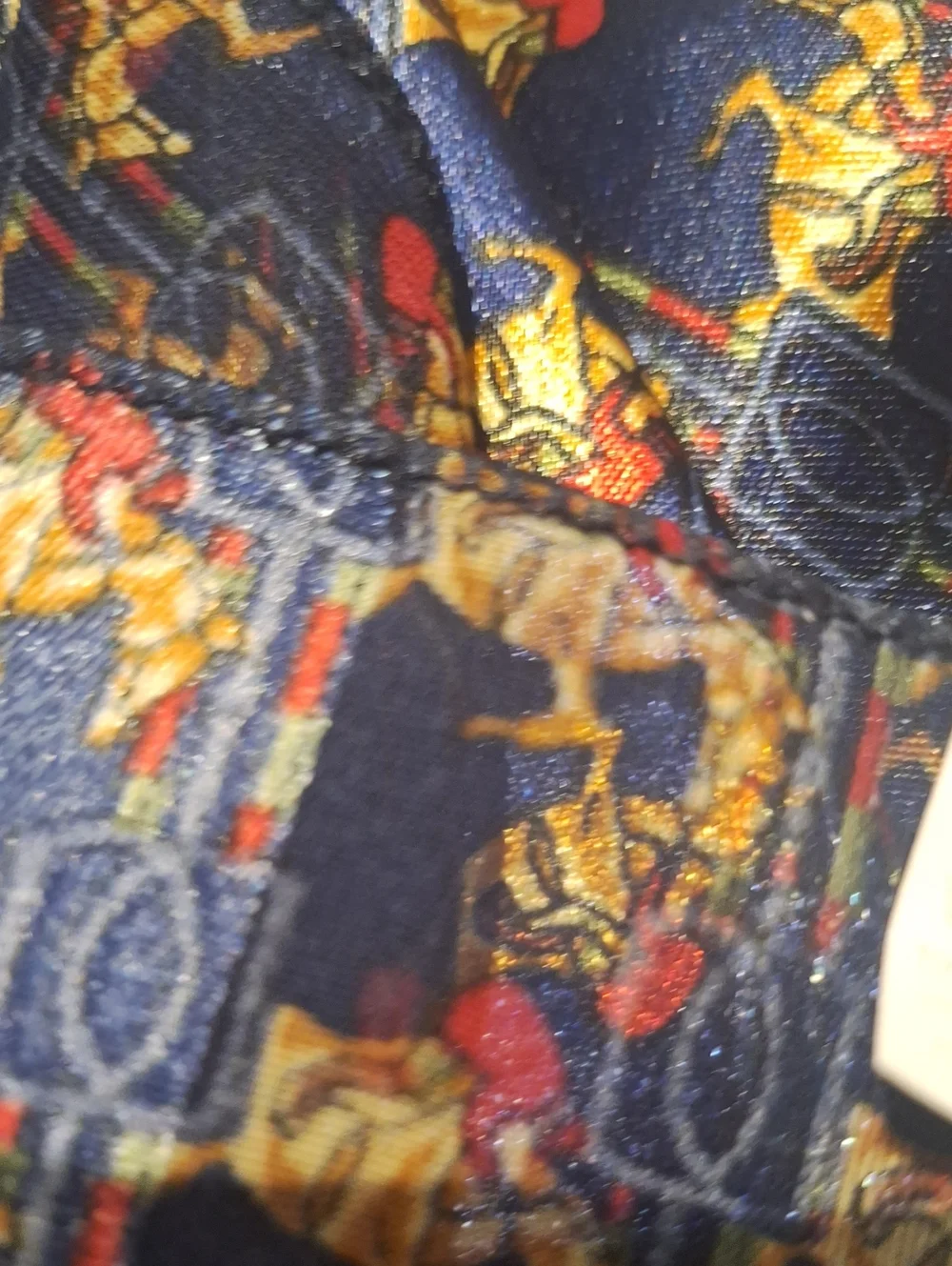 Scarf with Equestrian Motif in Navy, Gold & Red